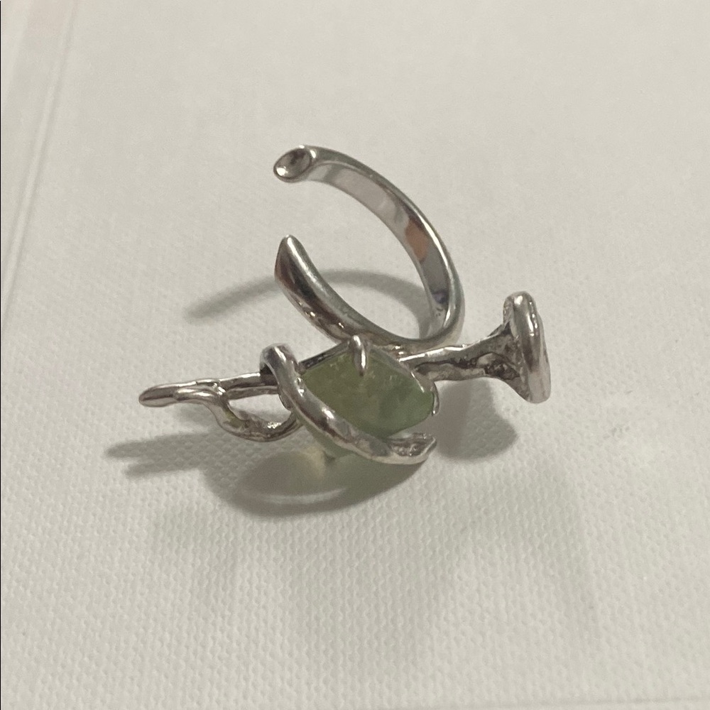 Green Gem Silver Toned Nail Ring
